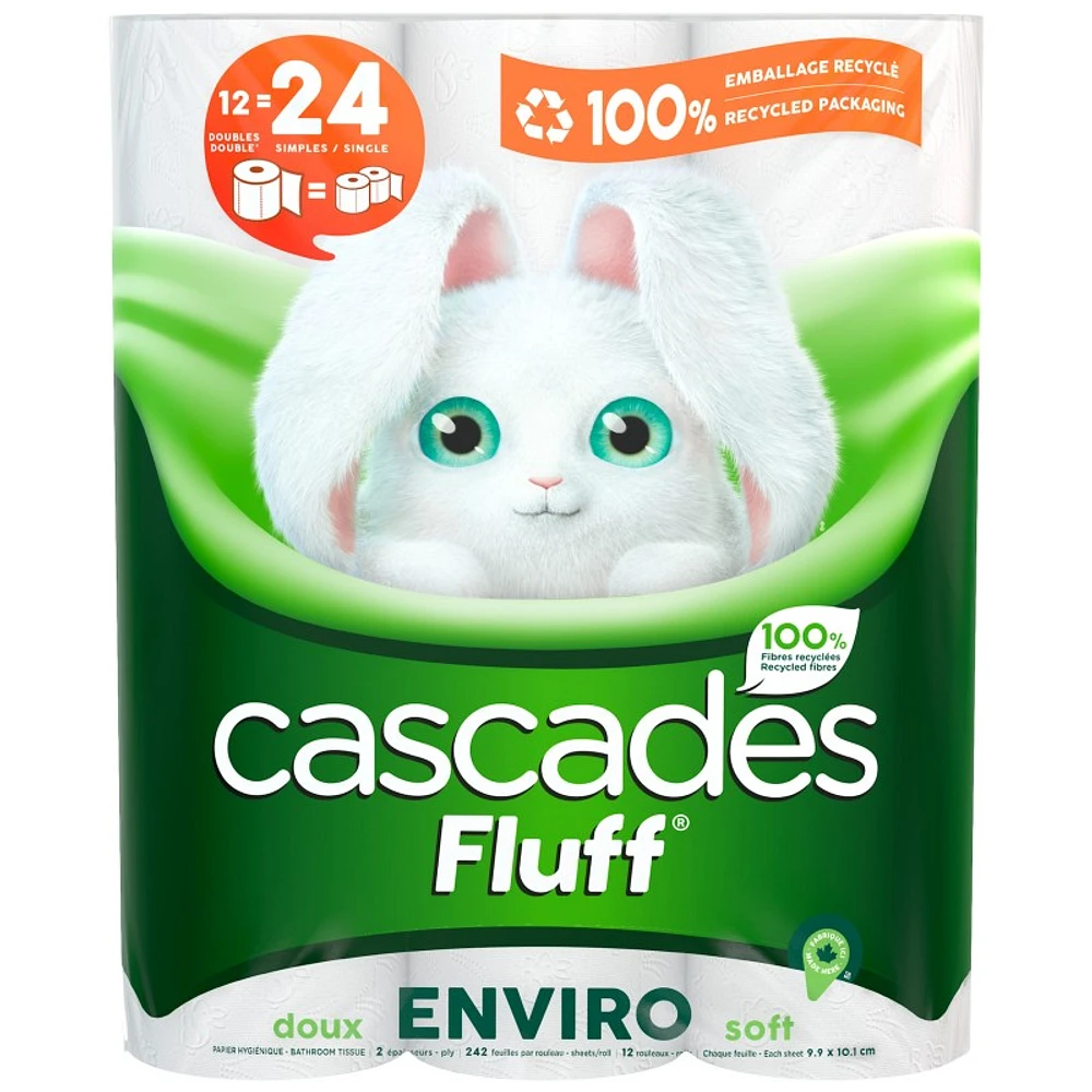 Cascades Fluff Enviro Double Roll Bathroom Tissue - 12 Rolls