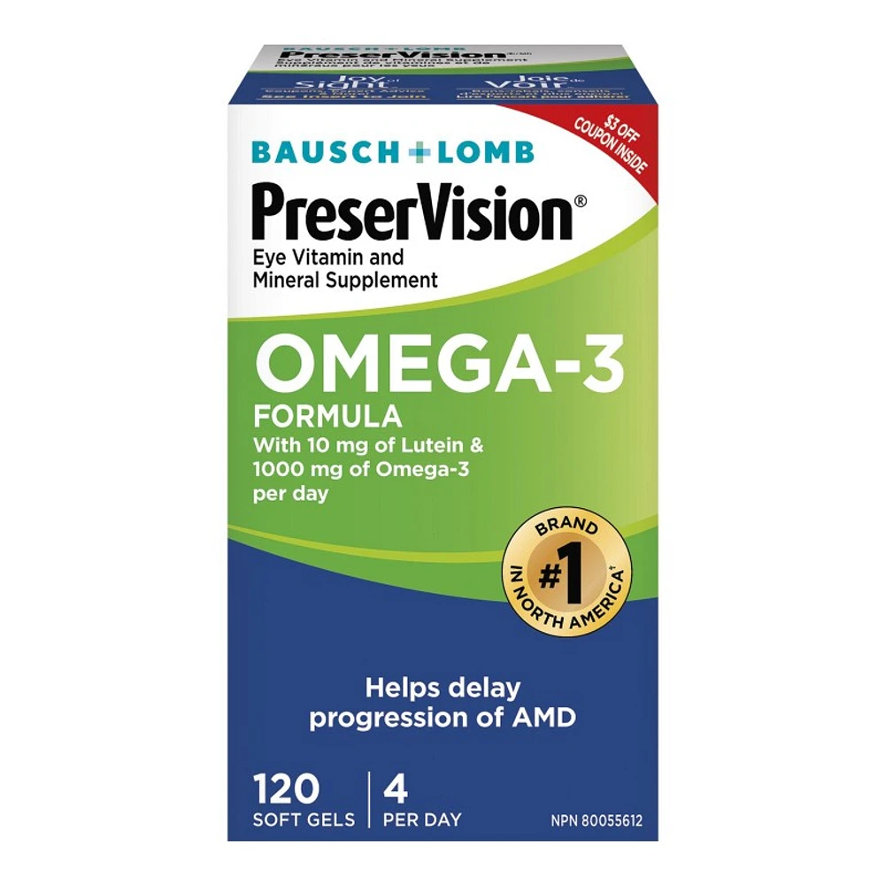 Bausch + Lomb PreserVision Omega-3 Formula Softgels - 120's