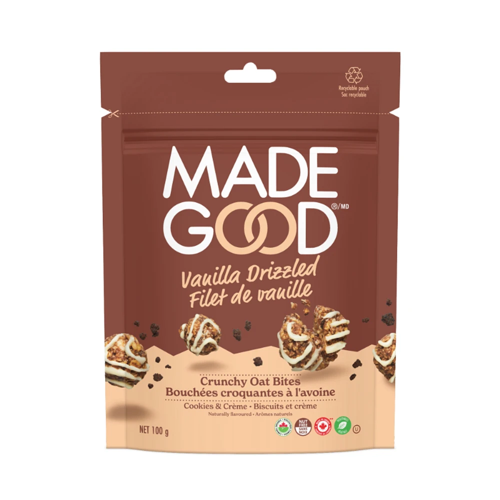 MadeGood Vanilla Drizzled Crunchy Oat Bites - Cookies and Creme - 100g