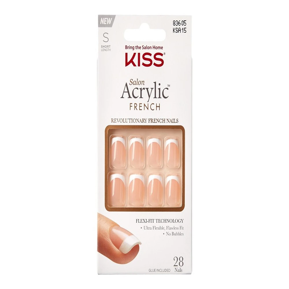 KISS Salon Acrylic False Nails Kit - French - Bonjour - 28's