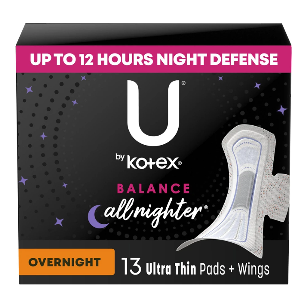 U by Kotex Balance Ultra Thin Sanitary Pad - Overnight - 13 Count