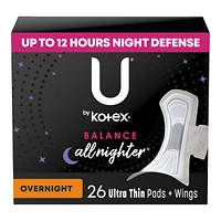 U by Kotex Balance Ultra Thin Sanitary Pad - Overnight - 26 Count