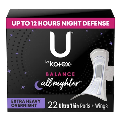 U by Kotex Balance Ultra Thin Sanitary Pad - Extra Heavy Overnight - 22 Count