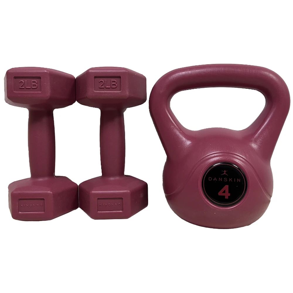 Danskin 4lb Kettle Bell and 2x2lb Dumbbell Kit - Wine - 8lb