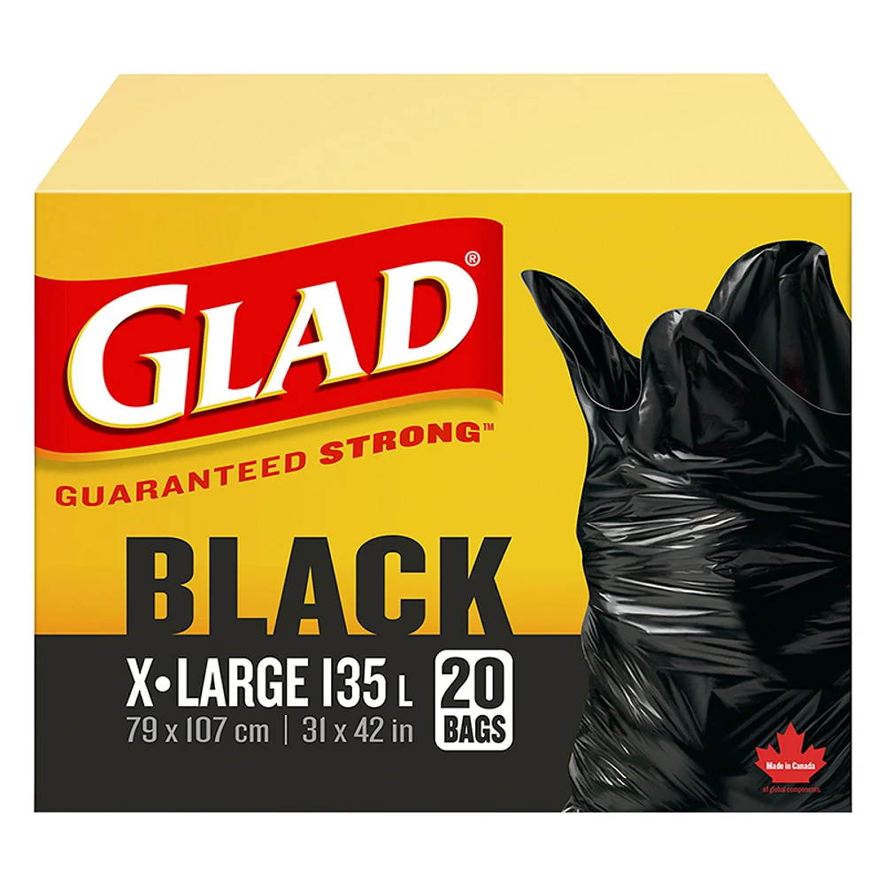 Glad Black Garbage Bags - Extra Large - 135L/20s