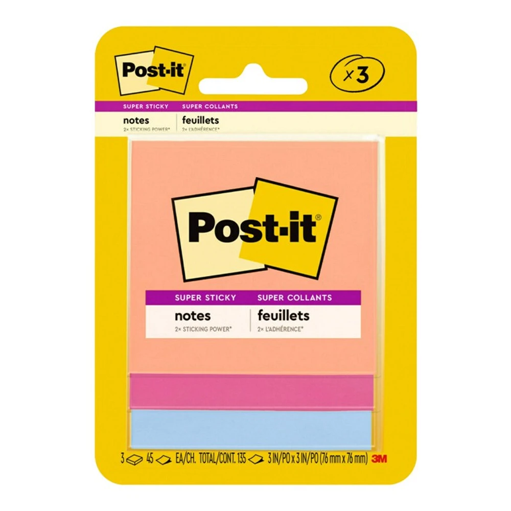 Post-it Super Sticky Summer Joy Collection Notes - 3 x 45 sheets