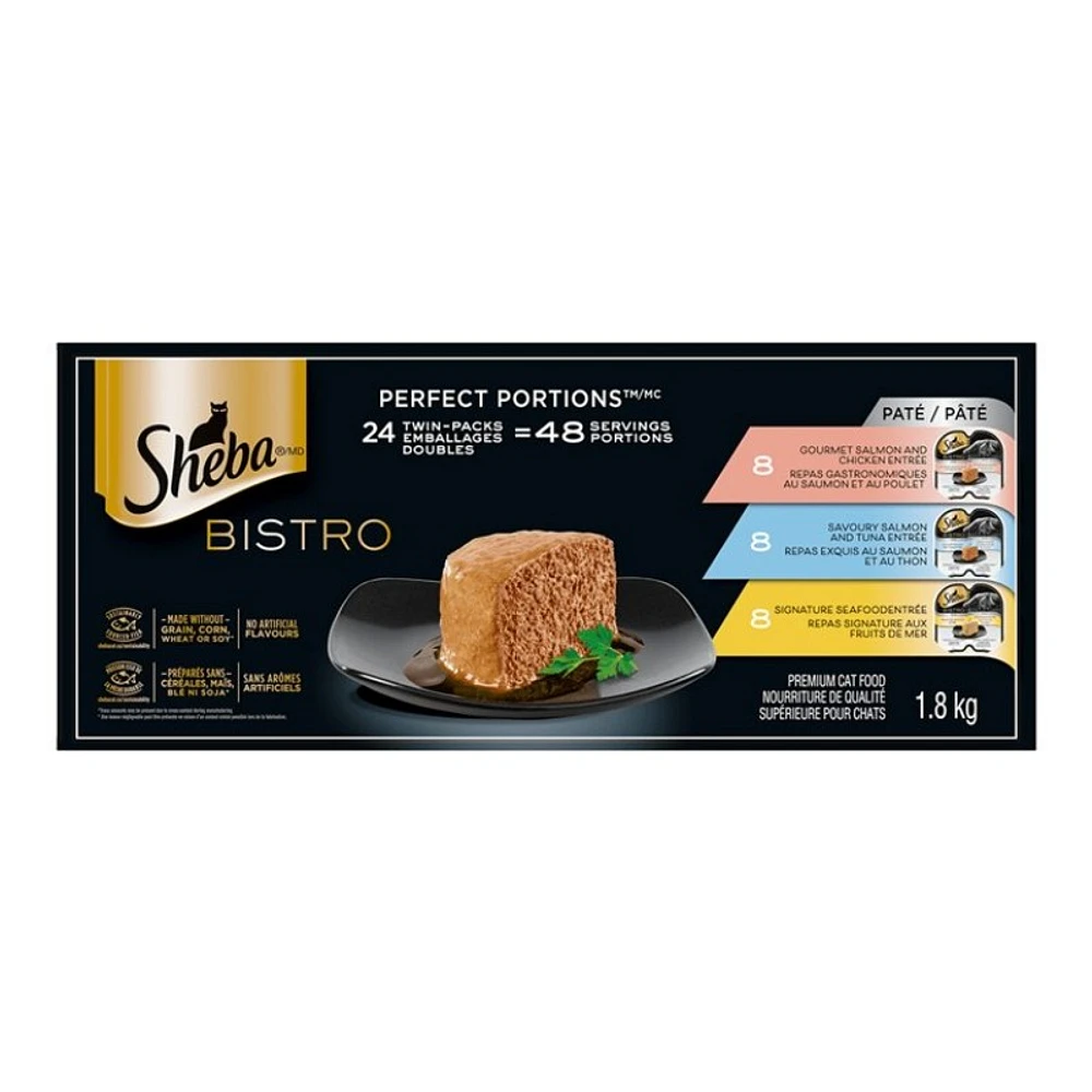 SHEBA BISTRO PERFECT PORTIONS Pate Gourmet Salmon & Chicken, Savoury Salmon & Tuna and Signature Seafood Entree - 24 x 75g