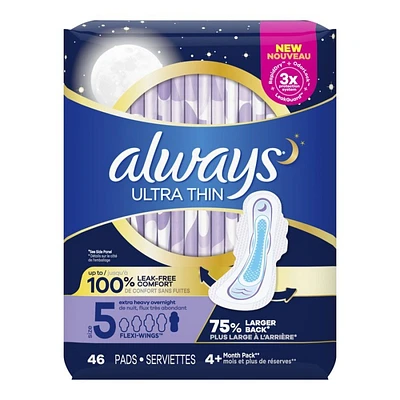 Always Ultra Thin Sanitary Pads - Extra Heavy Overnight - Size 5 - 46's