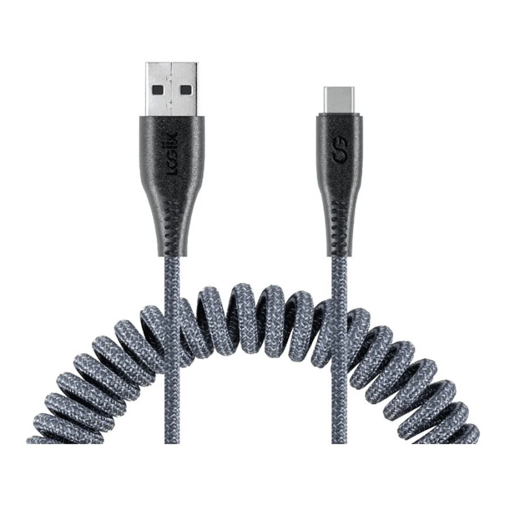 LOGiiX Piston Connect Coil USB-A to USB-C Charging Cable - 1.8m - Graphite Gray