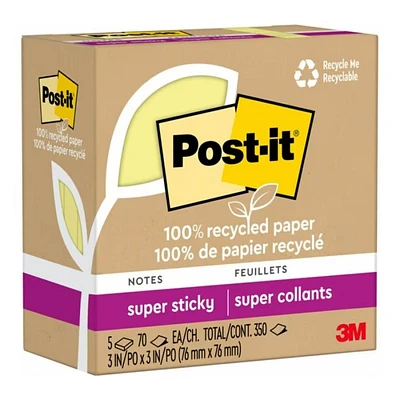 Post-it Super Sticky Notes - Canary Yellow - 5 x 70 sheets