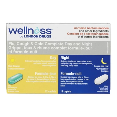 Wellness by London Drugs Flu, Cough and Cold Complete Day and Night Caplets - 24's