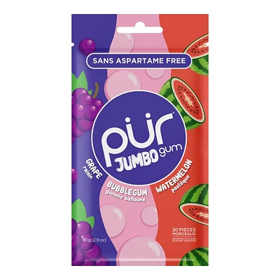 PUR Jumbo Gum - Grape, Bubblegum, Watermelon - 20's