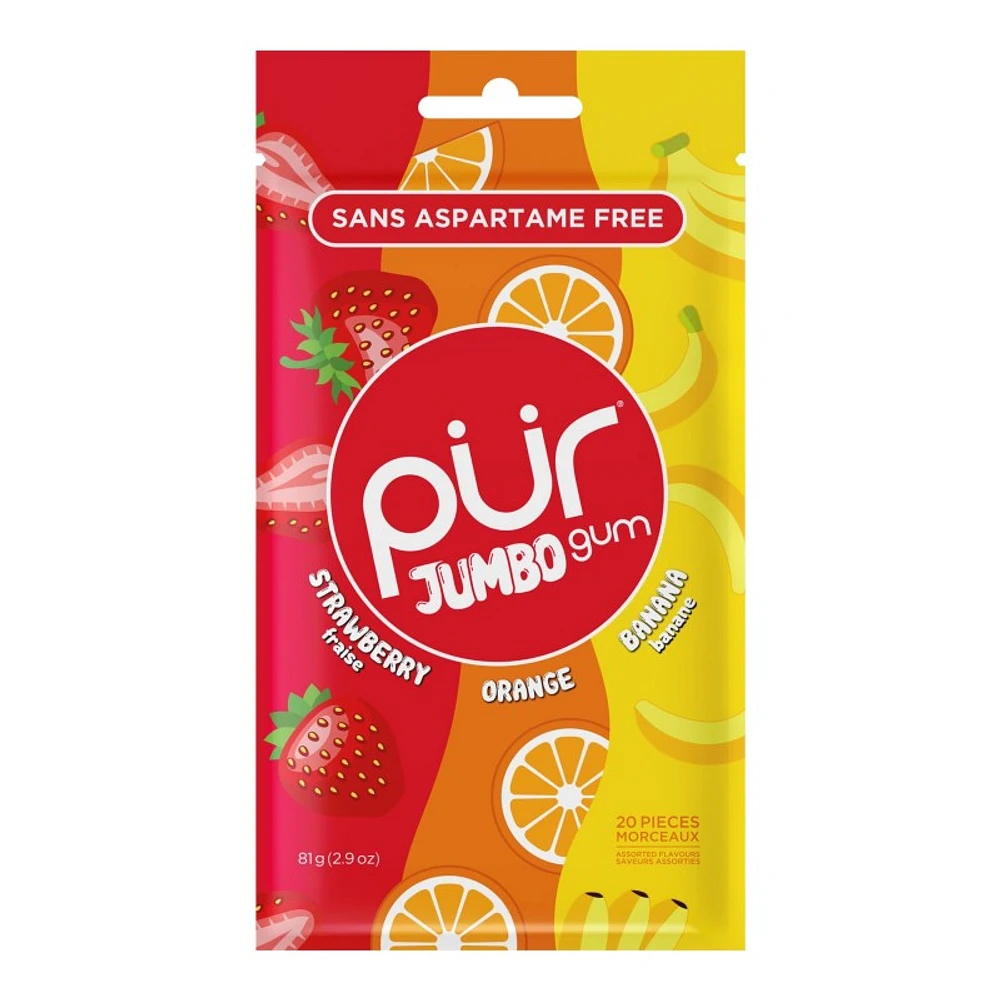 PUR Jumbo Gum - Strawberry, Orange, Banana - 20's