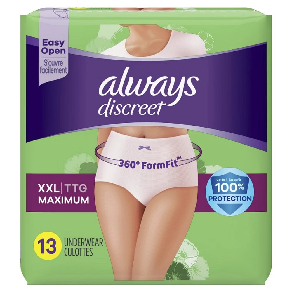 Always Discreet Up To 100% Maximum Protection Underwear - Double Extra Large - 13s