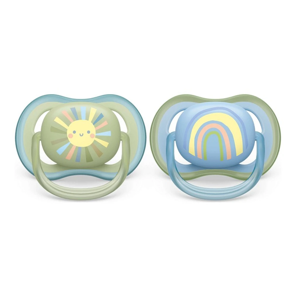 Philips Avent Ultra Air Pacifier Set - 0-6 Months - Smiling Sun / Blue Rainbow - 2 pack