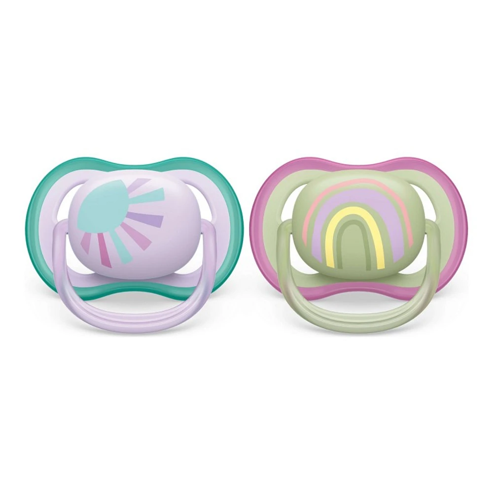 Philips Avent Ultra Air Pacifier Set - 0-6 Months - Lilac Sun / Green Rainbow - 2 pack