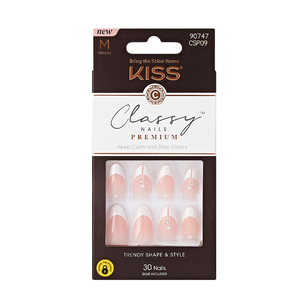 KISS Classy Premium False Nails Kit - Medium - Almond - Highlights - 30's