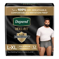 Depend Real Fit Incontinence Pants for Men - Maximum - Large/Extra Large - Grey/Black - 12's