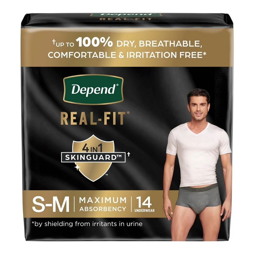 Depend Real Fit Incontinence Pants for Men - Maximum - Small/Medium - Grey/Black - 14's