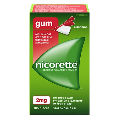 Nicorette Nicotine Gum Stop Smoking Aid - Cinnamon - 2mg - 105s