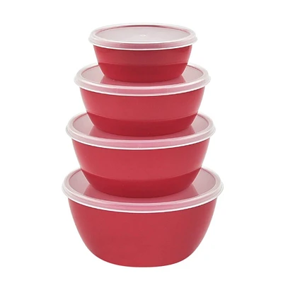 Edge Prep Bowl with Lid - Red - 4 piece