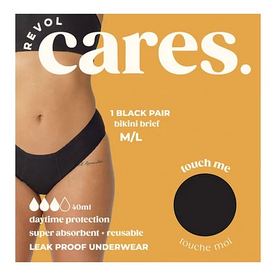 Revol Cares Bikini Brief Period Pants - Daytime Protection - Medium/Large - Black