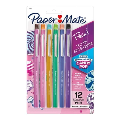 Paper Mate FLAIR Candy Pop Felt-Tip Pen Set - Assorted Bright Colors - 12 piece