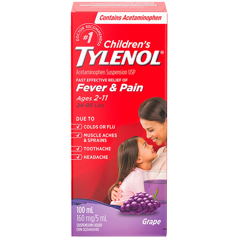 Tylenol* Children's Acetaminophen Suspension Liquid - Grape - 100ml   