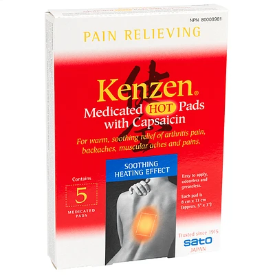 Kenzen Medicated Hot Pads with Capsaicin - 5s