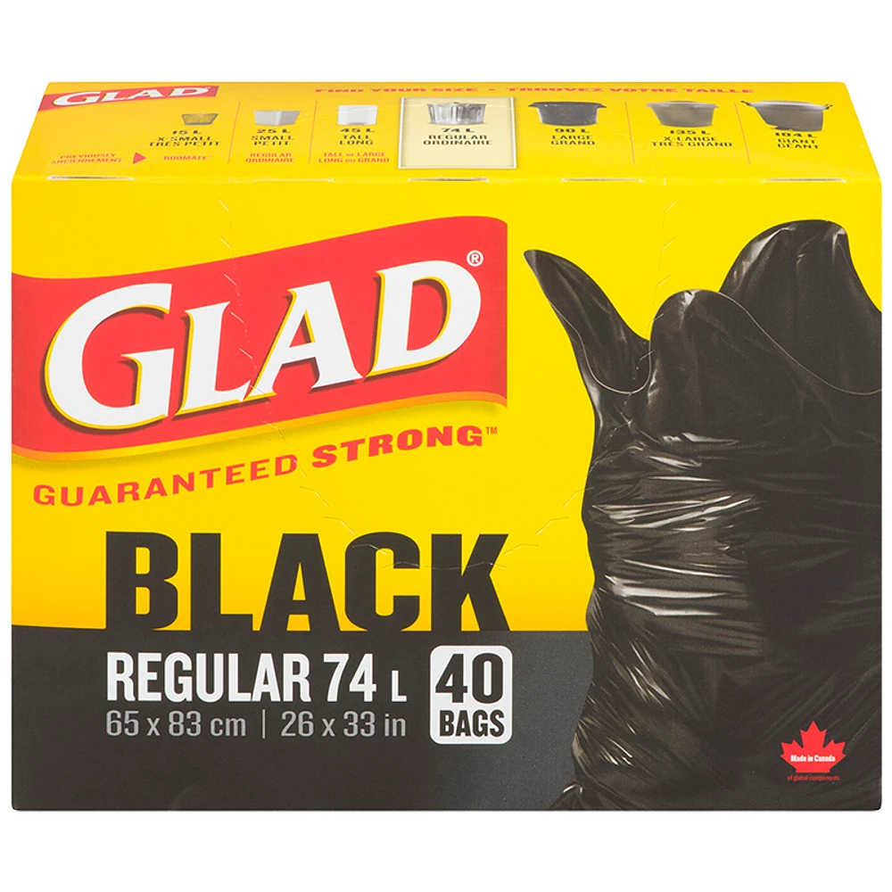 Glad Black Garbage Bags - Regular - 40s/70L