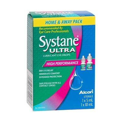 Systane Ultra High Performance Home & Away Pack Lubricant Eye Drops - 1 x 10ml, 1 x 5ml