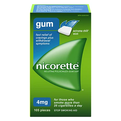 Nicorette Nicotine Gum Stop Smoking Aid - Extreme Chill Mint - 4mg - 105s