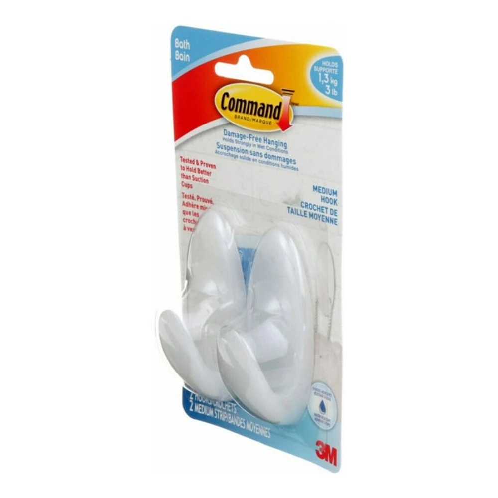 Command Bath Hooks - Medium - Frosted - 2s