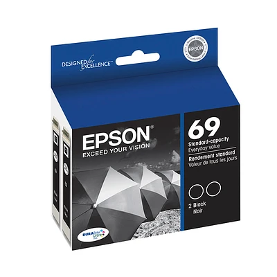 Epson 69 Durabrite Ultra Ink 69 Standard-Capacity Ink Cartridge - Black Dual-pack - T069120-D2