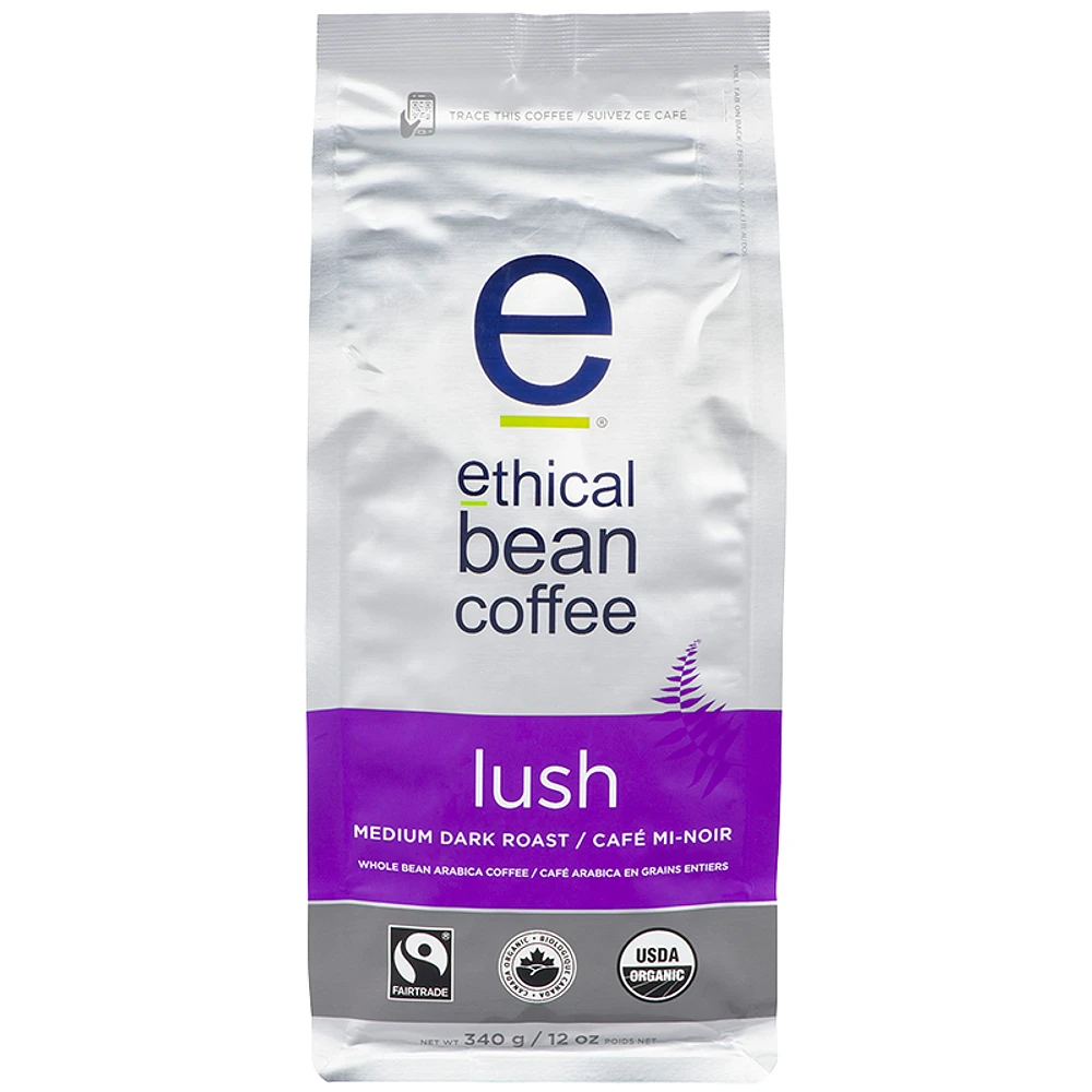 Ethical Bean Coffee - Lush Medium Dark Roast - Whole Bean - 340g