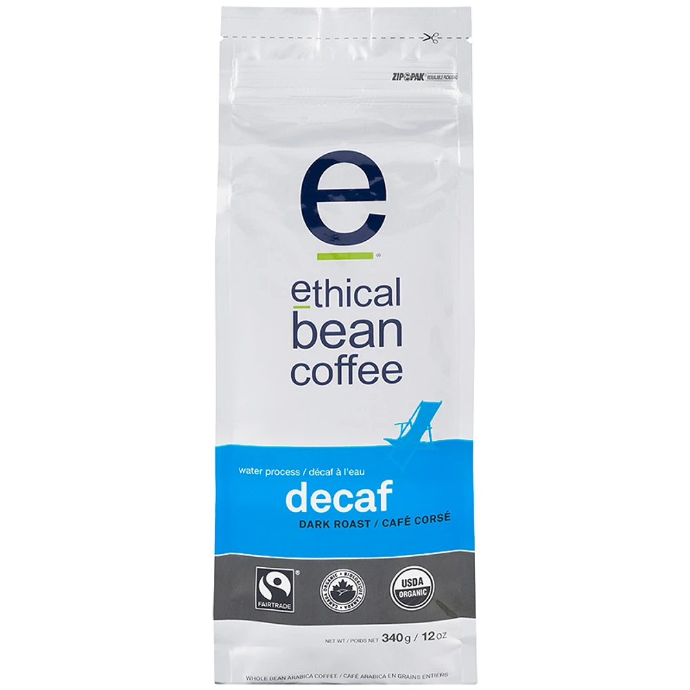 Ethical Bean Coffee - Decaf Dark Roast - Whole Bean - 340g