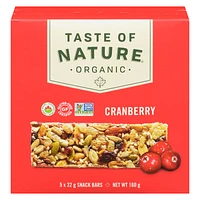 Taste of Nature Organic Snack Bar - Cranberry - 5x32g