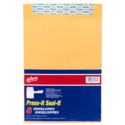 Hilroy Press It Seal It Envelopes - 9 x 12 inch - 5 pack