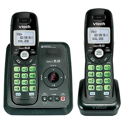 VTech 2 Handset Cordless Phone with Answering Machine - Black - CS612421