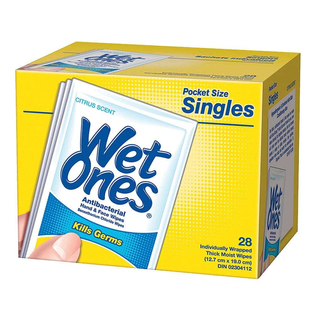 Wet Ones Anti-Bacterial Wipes Singles- Citrus - 28s