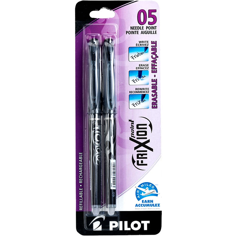 Pilot FriXion Point 0.5mm Erasable Refillable Pens - Black Ink - 2 pack