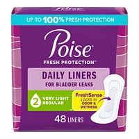 Poise Daily Liners Incontinence Liners - Very Light Absorbency - Regular - 48 Count