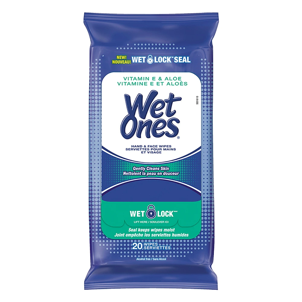 Wet Ones Hand and Face Wipes - Vitamin E  and Aloe - 20s