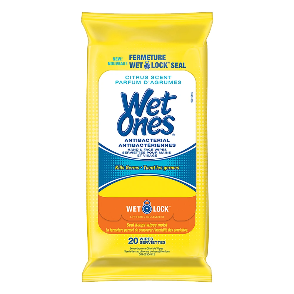 Wet Ones Anti-Bacterial Hand and Face Wipes - Citrus - 20s