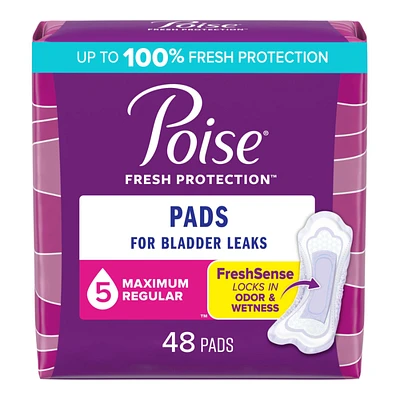 Poise Incontinence Pads - Maximum Absorbency - Regular - 48 Count