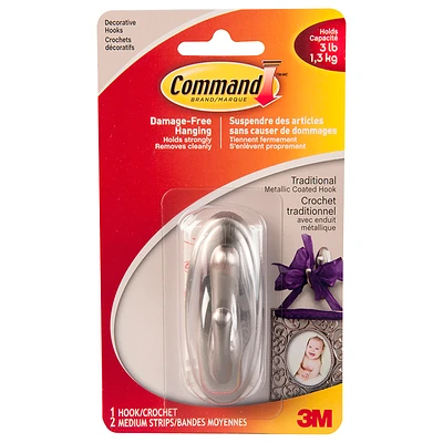 Command Traditional Medium Decorative Hook - Brushed Nickel