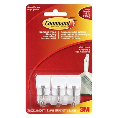Command Small Wire Hooks - White - 3's