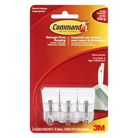 Command Small Wire Hooks - White - 3's