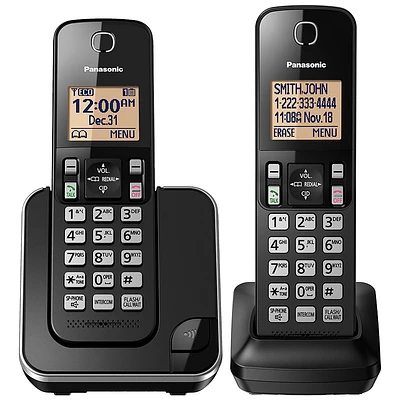 Panasonic 2 Handset Cordless Phone - Black - KXTGC382B