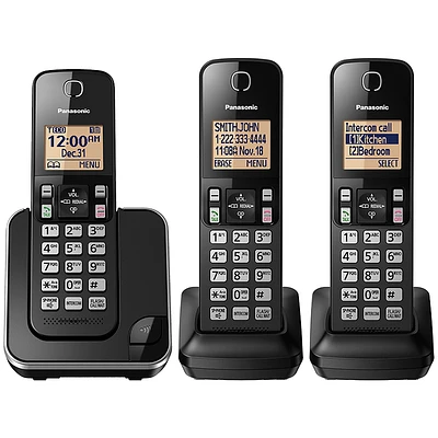 Panasonic 3 Handset Cordless Phone - Black - KXTGC383B